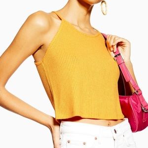 Topshop Mustard Yellow Ribbed Crop Top